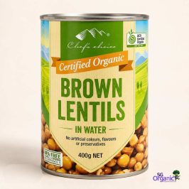 Chef's Choice Organic Brown Lentils in Water, 400g - a nutritious choice for health-conscious consumers.