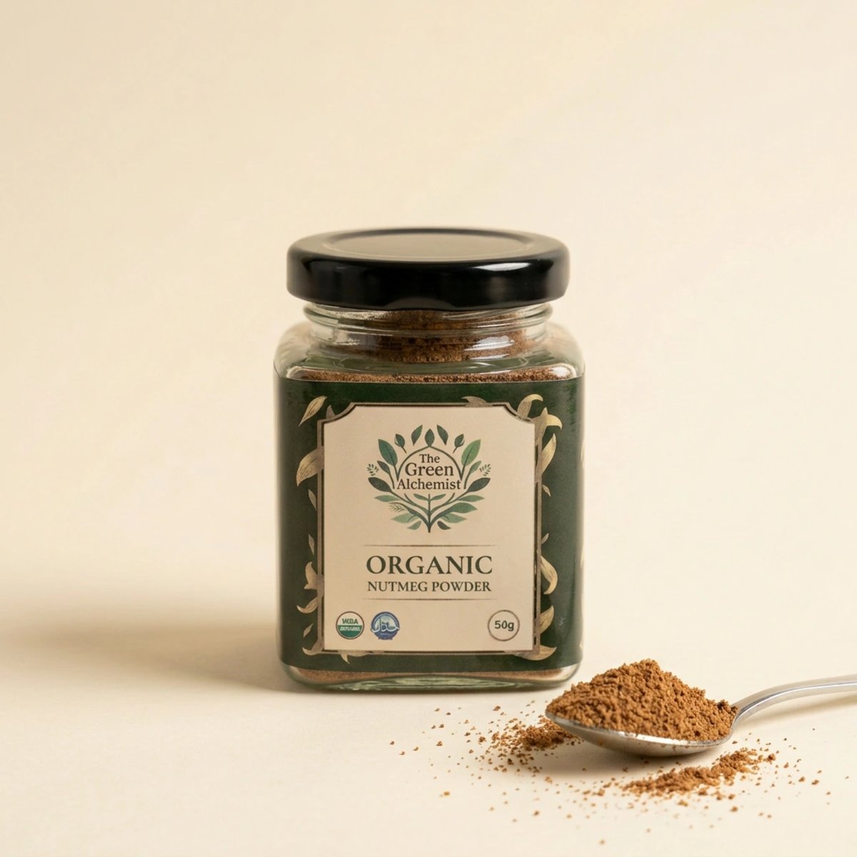 TGA Organic Nutmeg Powder in Glass Bottle, 100g